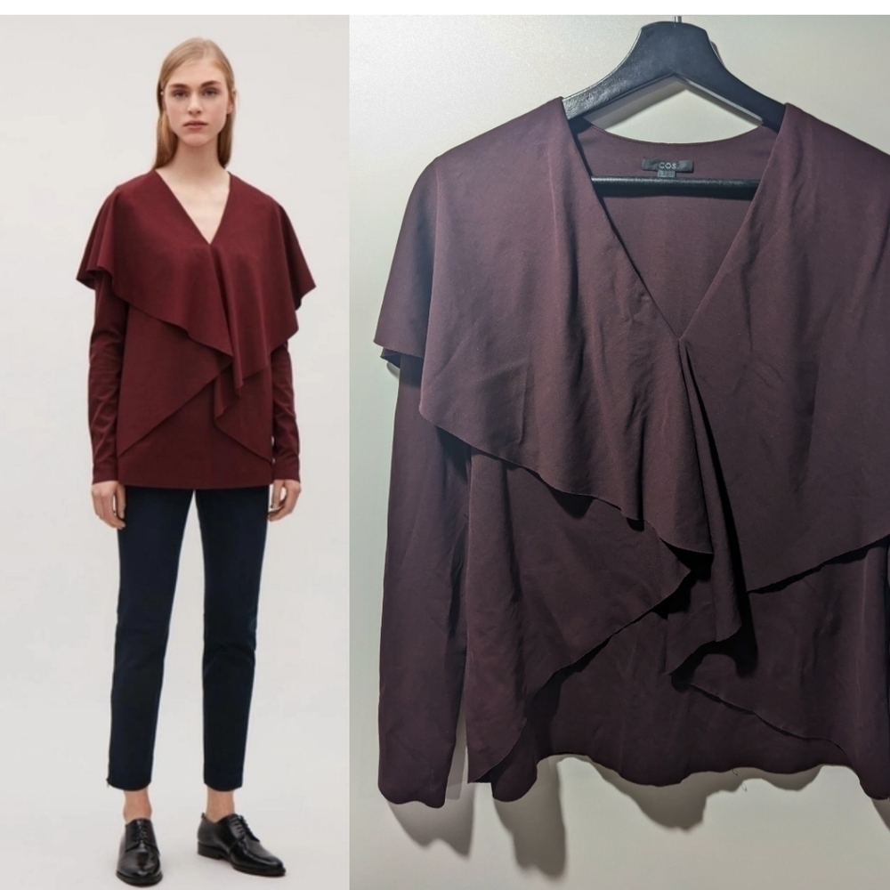COS | Draped pullover top in Burgundy/Maroon